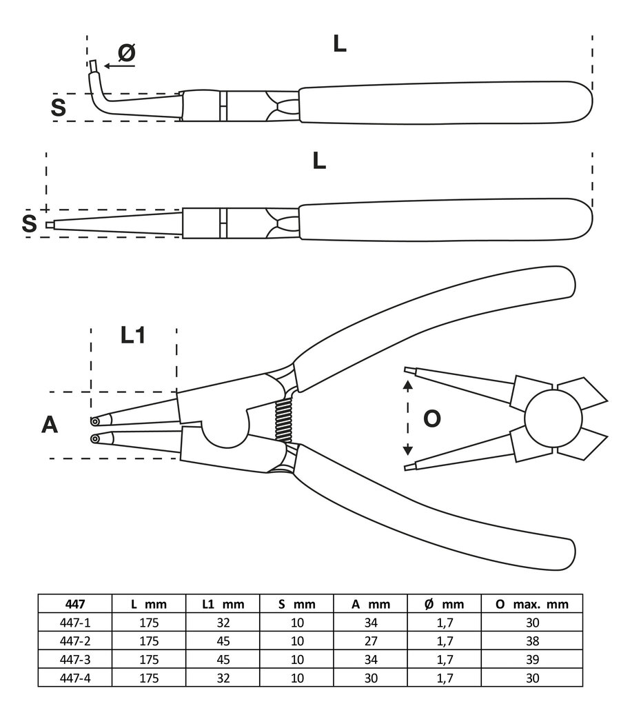 Kinnitusklambrite tangide komplekt | 175 mm | 4 tk. BGS Technic-447 цена и информация | Käsitööriistad | kaup24.ee