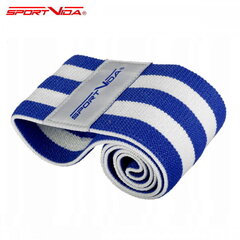 Treeningkumm SportVida Fitness & Crossfit Hip Band, 36x7,6 cm, sinine/valge цена и информация | Фитнес-резинки, гимнастические кольца | kaup24.ee