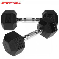 SportVida Premium Line 2в1 GYM и Фитнес комплект комфортными грифами хексо формы гантелей 2 * 5kg Черный цена и информация | Гантели, гири, штанги | kaup24.ee