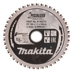 Пильный диск B-69272 TCT EFFICUT METAL 136X1.1X20mm 0 ° T45 Makita цена и информация | Механические инструменты | kaup24.ee