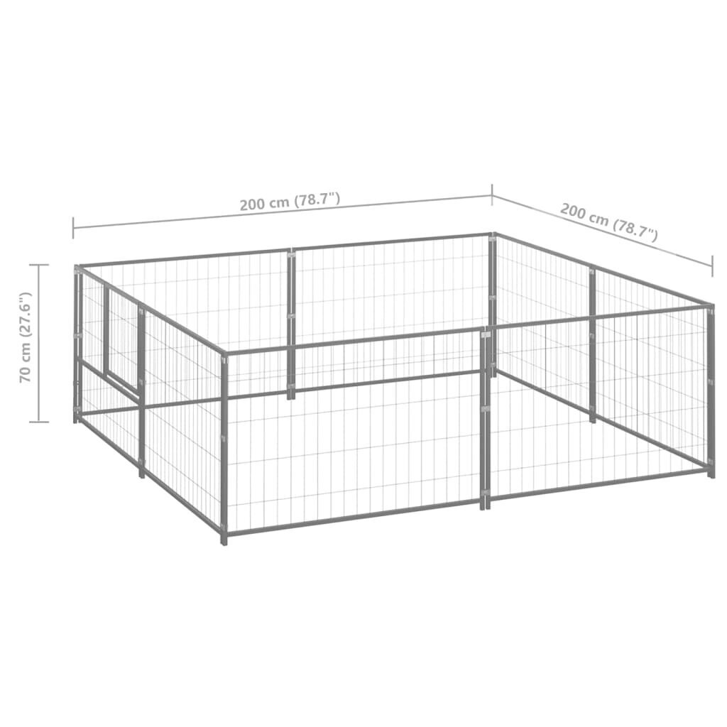 vidaXL Koerte aedik, hõbedane, 4m², teras hind ja info | Pesad, padjad | kaup24.ee