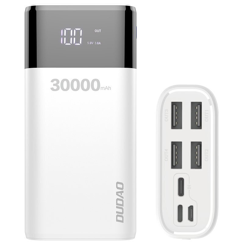 Dudao power bank 4x USB 30000mAh with LCD 4A white (K8Max white) hind ja info | Akupangad | kaup24.ee