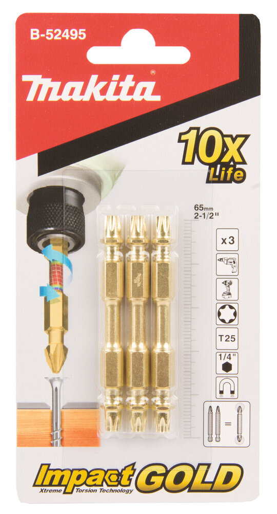 Torsion kruvikeeraja otsikud kahepoolsed T25-65mm (3tk.) B-52495 Makita цена и информация | Käsitööriistad | kaup24.ee