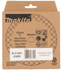Круг шлифовальный Makita B-51904, 150x16x12.7мм A36M  цена и информация | Механические инструменты | kaup24.ee