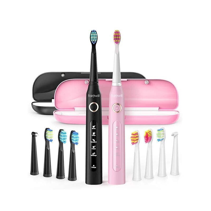 Elektrilised hambaharjad koos otsikukomplekti ja korpusega Fairywill Sonic, roosa ja must, FW-507 цена и информация | Elektrilised hambaharjad | kaup24.ee