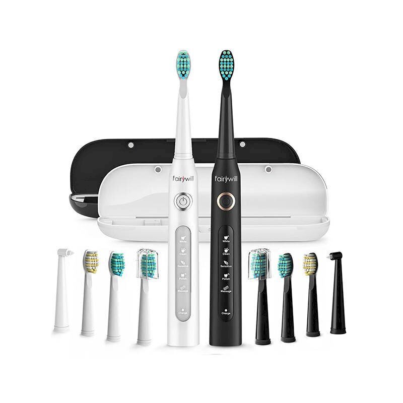 Elektrilised hambaharjad koos otsikukomplekti ja korpusega FairyWill Sonic, FW-507, must-valge hind ja info | Elektrilised hambaharjad | kaup24.ee