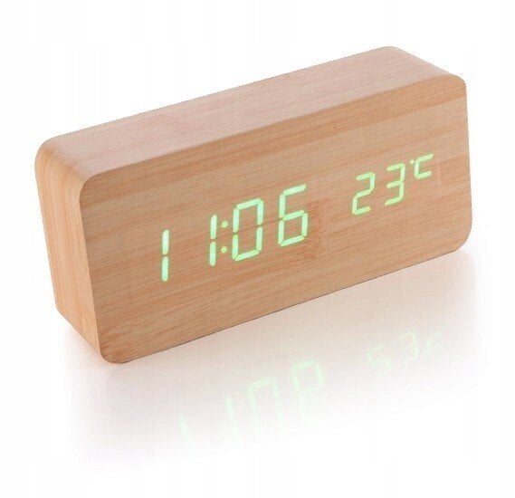 Moodne puidust LED kell äratuskella ja termomeetriga, heledat värvi hind ja info | Originaalsed kellad | kaup24.ee