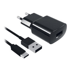 Seinalaadija + USB C kaabel Contact 2A Must hind ja info | Mobiiltelefonide laadijad | kaup24.ee