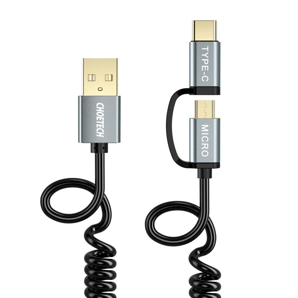 Choetech 2in1 USB - USB Type C / micro USB charging data cable 1,2m black (XAC-0012-101BK) цена и информация | Mobiiltelefonide kaablid | kaup24.ee