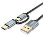 Choetech 2in1 USB - USB Type C / micro USB charging data cable 1,2m black (XAC-0012-101BK) hind ja info | Mobiiltelefonide kaablid | kaup24.ee