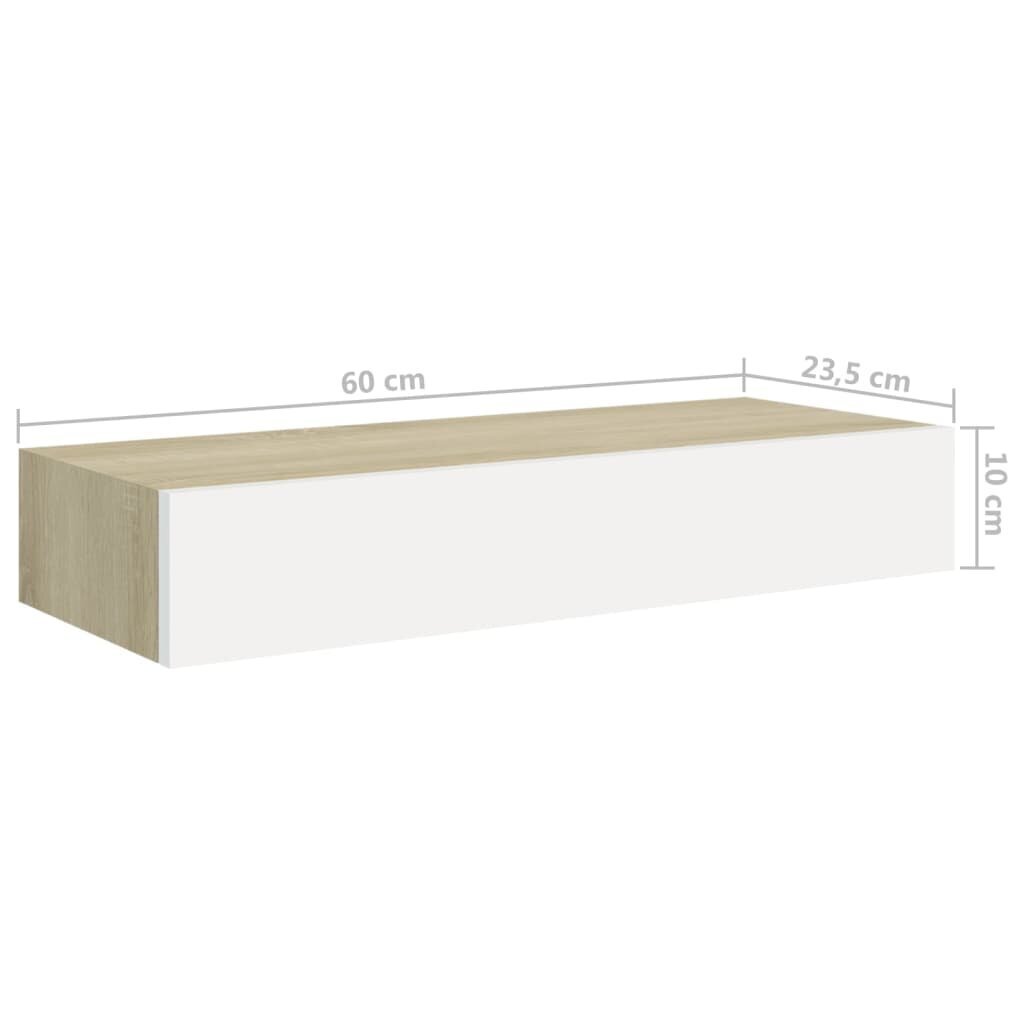 Seinariiul sahtliga, vidaXL, tamm/valge, 60x23,5x10cm, MDF цена и информация | Riiulid | kaup24.ee