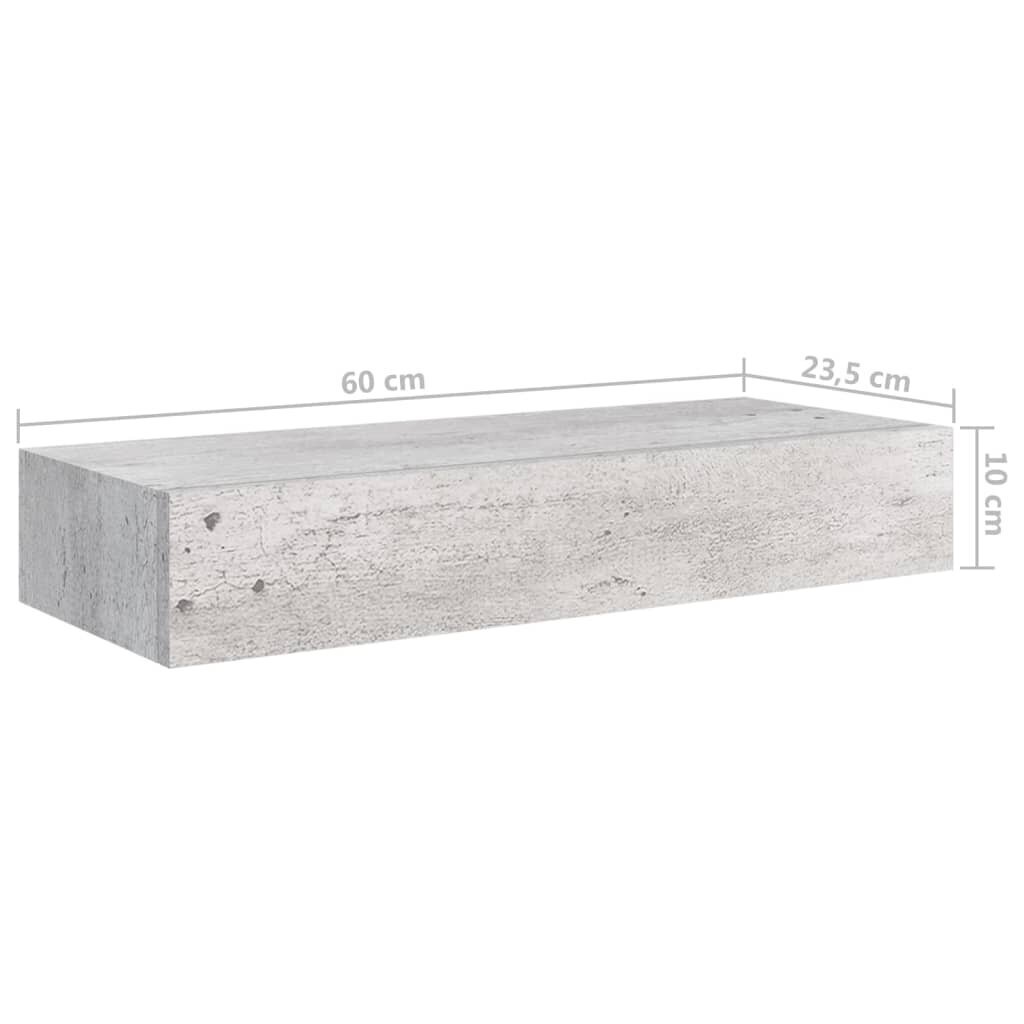 Seinariiul sahtliga, vidaXL, betoonhall, 60x23,5x10cm, MDF hind ja info | Riiulid | kaup24.ee