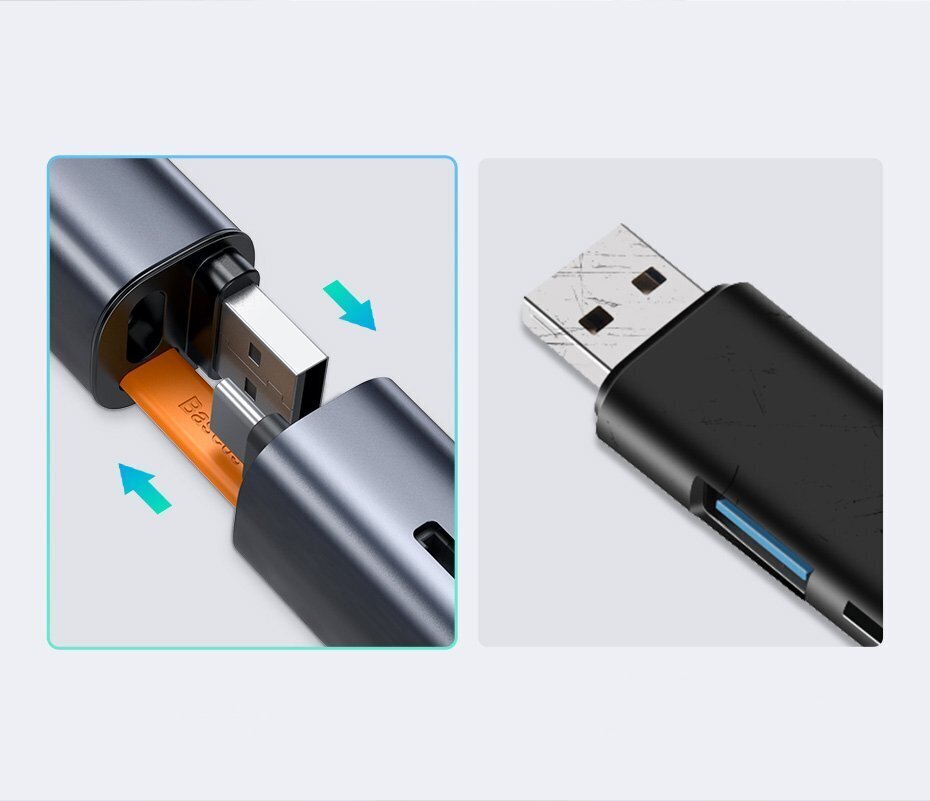 Baseus mini SD / micro SD / TF kaardilugeja USB / USB Type C pistik 5Gbps hall (CADKQ-A0G) hind ja info | Mobiiltelefonide kaablid | kaup24.ee