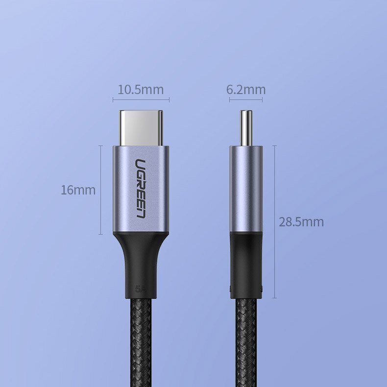 Ugreen USB Type C - USB Type C cable 5 A 100 W Power Delivery Quick Charge 3.0 FCP 480 Mbps 2 m gray (70429 US316) цена и информация | Mobiiltelefonide kaablid | kaup24.ee