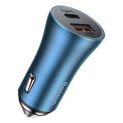 Baseus Golden Contactor Pro car charger, USB + USB-C, QC4.0+, PD, SCP, 40W (blue) цена и информация | Зарядные устройства для телефонов | kaup24.ee