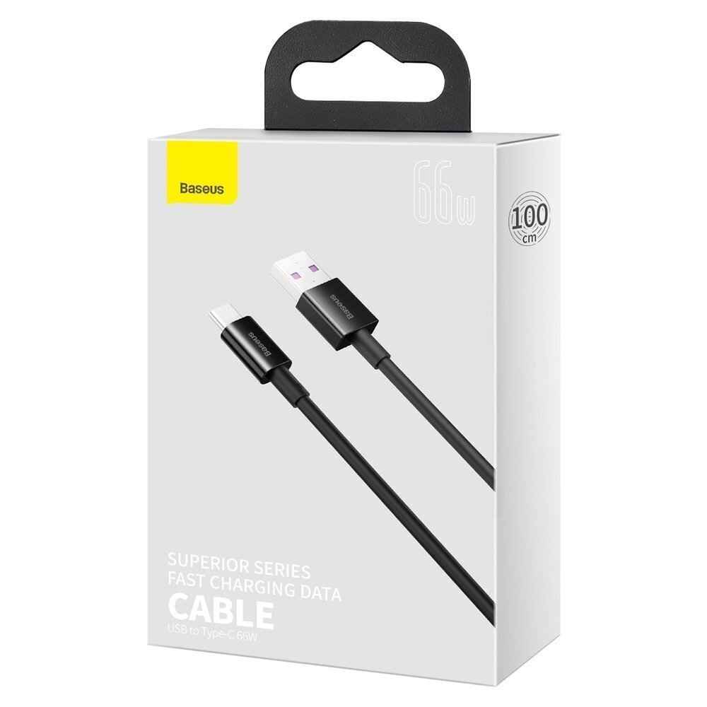 Baseus Superior USB - USB Typ C fast charging data cable 66 W (11 V / 6 A) Huawei SuperCharge SCP 1 m black (CATYS-01) цена и информация | Mobiiltelefonide kaablid | kaup24.ee