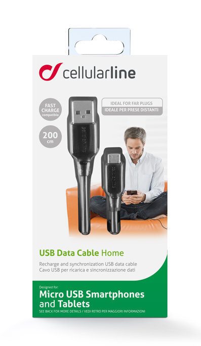 Micro USB 2m kaabel Cellular must hind ja info | Mobiiltelefonide kaablid | kaup24.ee