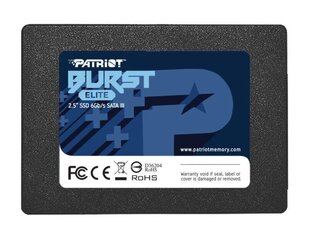 SSD|PATRIOT|Burst Elite|240GB|SATA 3.0|3D NAND|Kirjutuskiirus 320 MBait/s|Lugemiskiirus 450 MBait/s|2,5"|TBW 100 TB|PBE240GS25SSDR hind ja info | Patriot Sanitaartehnika, remont, küte | kaup24.ee