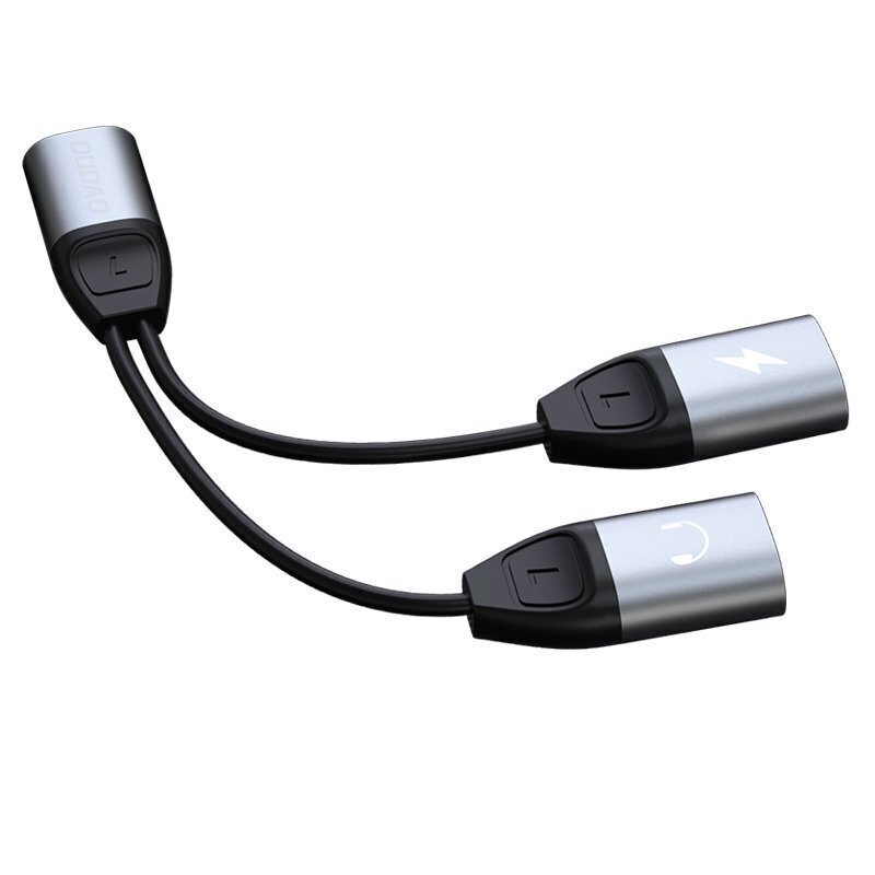 Dudao kõrvaklappide adapter Lightning kuni 2x Lightning adapter muusika ja laadimise jaoks, hall (L17i hall) hind ja info | USB jagajad, adapterid | kaup24.ee