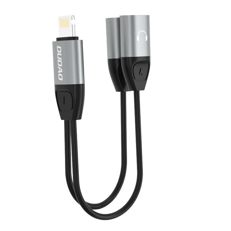 Dudao kõrvaklappide adapter Lightning kuni 2x Lightning adapter muusika ja laadimise jaoks, hall (L17i hall) hind ja info | USB jagajad, adapterid | kaup24.ee