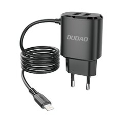 Dudao 2x USB seinalaadija sisseehitatud Lightning 12 W kaabliga must (A2ProL must) hind ja info | Mobiiltelefonide laadijad | kaup24.ee