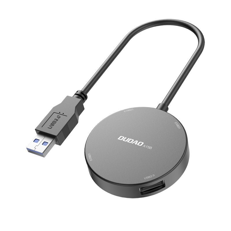 Dudao 4in1 USB – 1x USB 3.2 Gen 1 / 3x USB 2.0 HUB adapteri jaotur + kaabel must (A15B) hind ja info | USB jagajad, adapterid | kaup24.ee