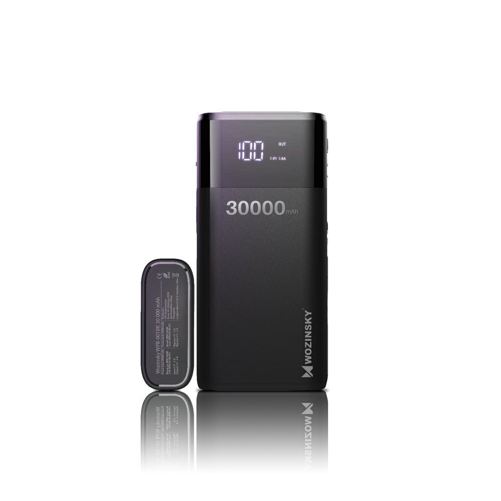 Wozinsky akupank 4 x USB 30000 mAh LCD-ekraaniga 4 A must, WPB-001BK цена и информация | Akupangad | kaup24.ee