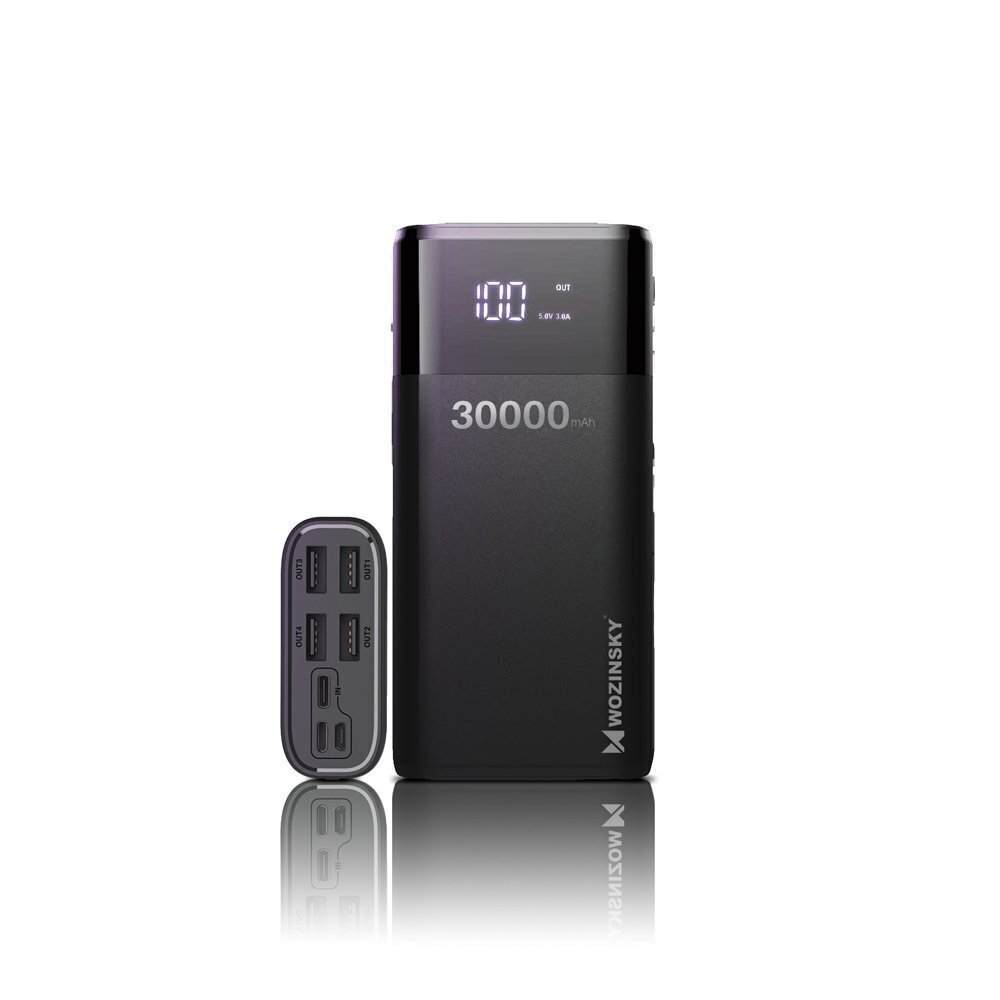 Wozinsky akupank 4 x USB 30000 mAh LCD-ekraaniga 4 A must, WPB-001BK hind ja info | Akupangad | kaup24.ee