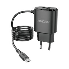 Dudao 2x USB seinalaadija sisseehitatud mikro-USB 12 W kaabliga must (A2ProM must) hind ja info | Mobiiltelefonide laadijad | kaup24.ee