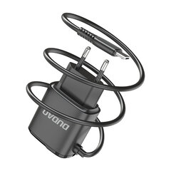 Зарядное устройство Dudao 2x USB со встроенным кабелем Lightning 12 Вт, черное цена и информация | Зарядные устройства для телефонов | kaup24.ee