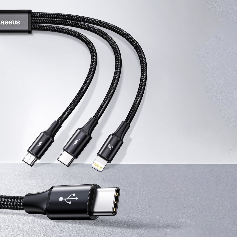 Baseus Rapid 3in1 USB Type C – USB Type C / Lightning / micro USB kaabel 20 W 1,5 m roheline (CAMLT-SC06) цена и информация | Mobiiltelefonide kaablid | kaup24.ee