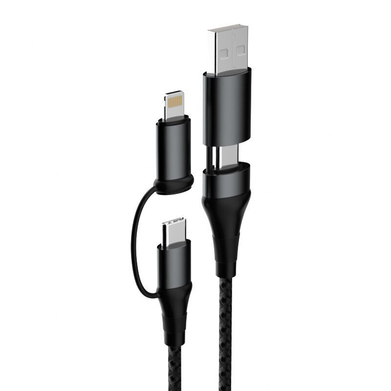 Dudao 4in1 Micro USB - Lightning/ USB Type C - USB Multifunktsionaalne andmekaabel Toitejuhe 65W 1m hall hind ja info | Mobiiltelefonide kaablid | kaup24.ee
