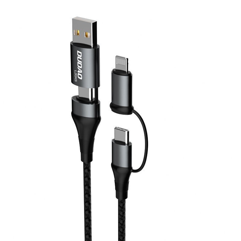 Dudao 4in1 Micro USB - Lightning/ USB Type C - USB Multifunktsionaalne andmekaabel Toitejuhe 65W 1m hall hind ja info | Mobiiltelefonide kaablid | kaup24.ee
