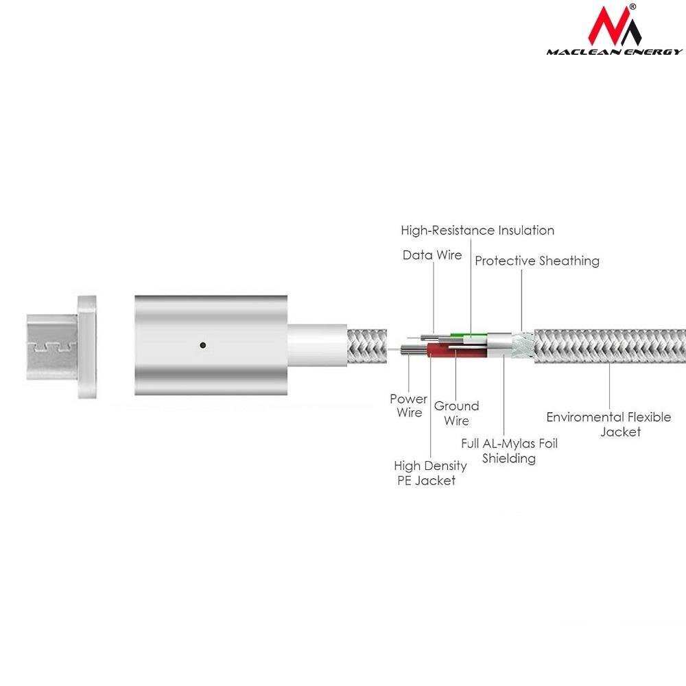 Magnetiline mikro-USB kaabel hõbedane Maclean Energy MCE 160 hind ja info | Kaablid ja juhtmed | kaup24.ee