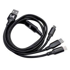 Wozinsky cable 3w1 USB - USB Typ C/ micro USB/ Lightning 2,8A 1,25m black цена и информация | Кабели для телефонов | kaup24.ee