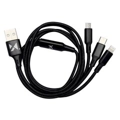 Wozinsky cable 3w1 USB - USB Typ C/ micro USB/ Lightning 2,8A 1,25m black цена и информация | Кабели для телефонов | kaup24.ee