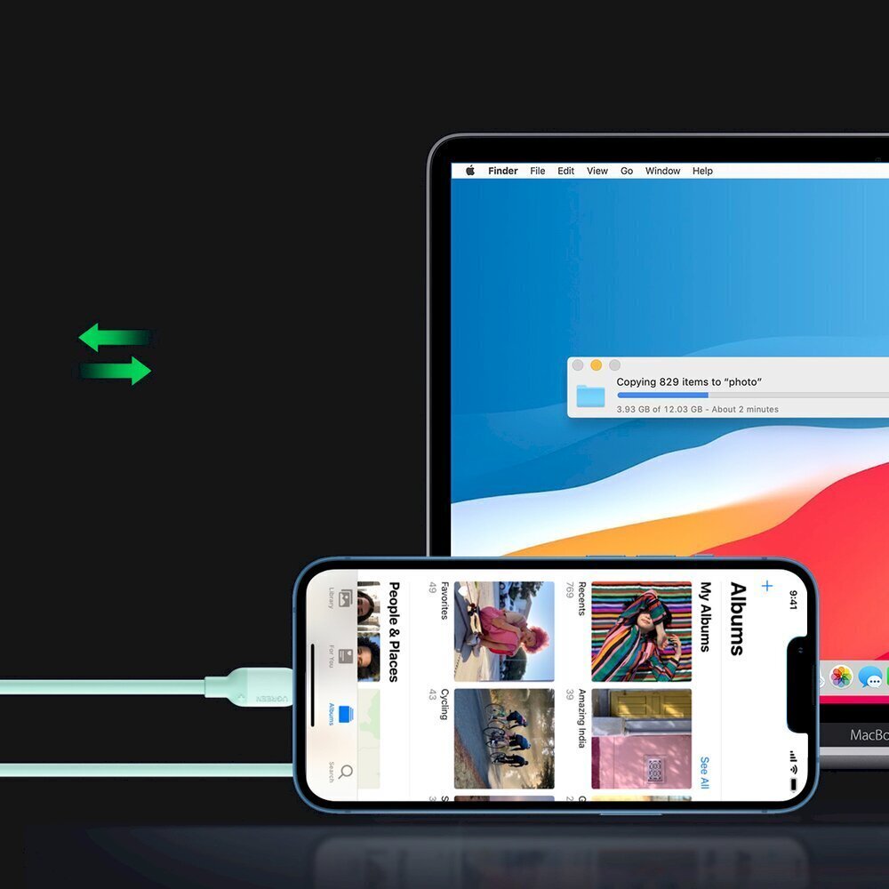 Быстрая зарядка Ugreen USB Type C - кабель Lightning (сертификат MFI) чип  C94 Power Delivery, 1 м, зеленая (US387 20308) цена | kaup24.ee