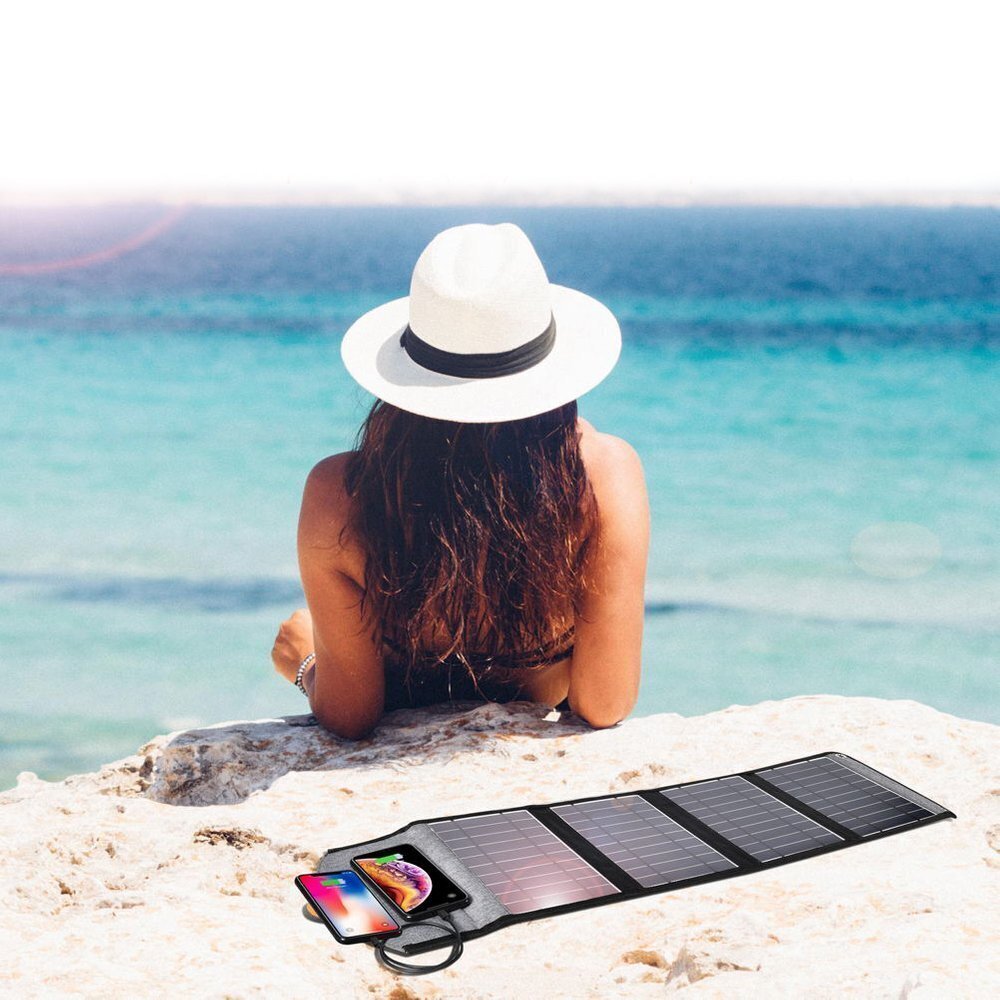 Choetech foldable travel solar solar charger 22W solar panel 2x USB 5V / 2.4A / 2.1A solar panel (82 x 24 cm) black (SC005) цена и информация | Akupangad | kaup24.ee