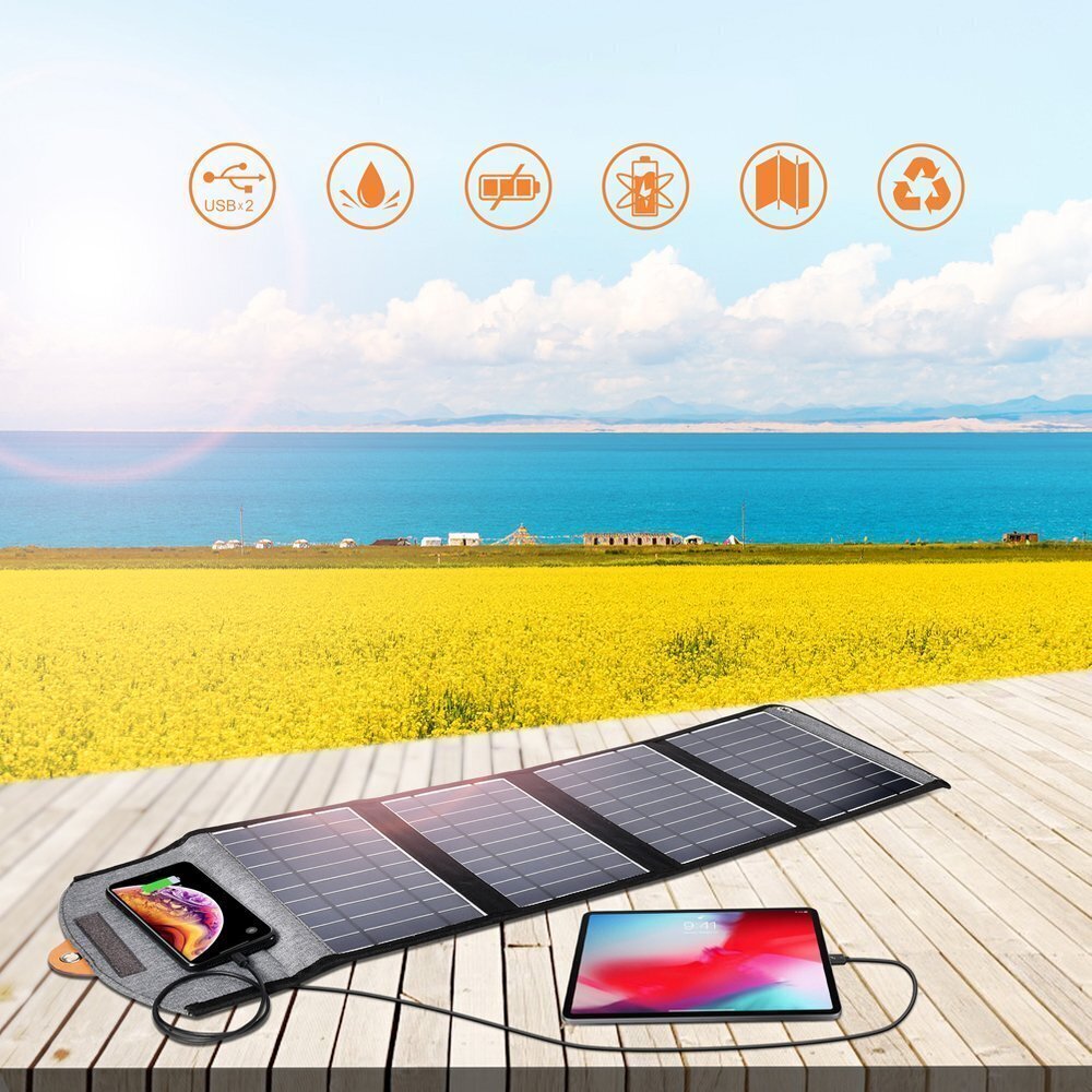 Choetech foldable travel solar solar charger 22W solar panel 2x USB 5V / 2.4A / 2.1A solar panel (82 x 24 cm) black (SC005) цена и информация | Akupangad | kaup24.ee