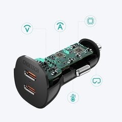 Автомобильное зарядное устройство Choetech 2x USB Type C Quick Charge Power Delivery 40W FCP AFC, черное (TC0008) цена и информация | Зарядные устройства для телефонов | kaup24.ee