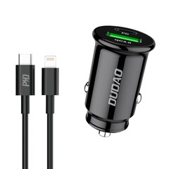 Dudao fast car charger with USB ports QC3.0 + Type C PD black + USB-C cable - Lightning 18W black (R3PRO) hind ja info | Mobiiltelefonide laadijad | kaup24.ee