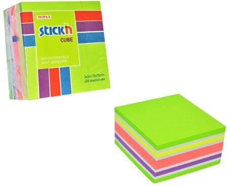 Märkmelehtede kuubik STICK´N Neon Green Mix, 76x76 mm, 400 lehte hind ja info | Vihikud, märkmikud ja paberikaubad | kaup24.ee