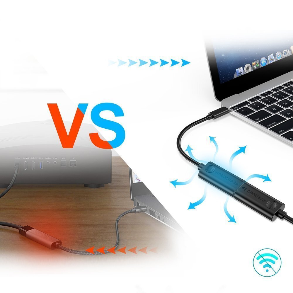 Choetech unidirectional cable adapter USB Type C Thunderbolt 3 (Male) to HDMI 2.0 4K@60Hz (female) black (HUB-H04BK) цена и информация | USB jagajad, adapterid | kaup24.ee