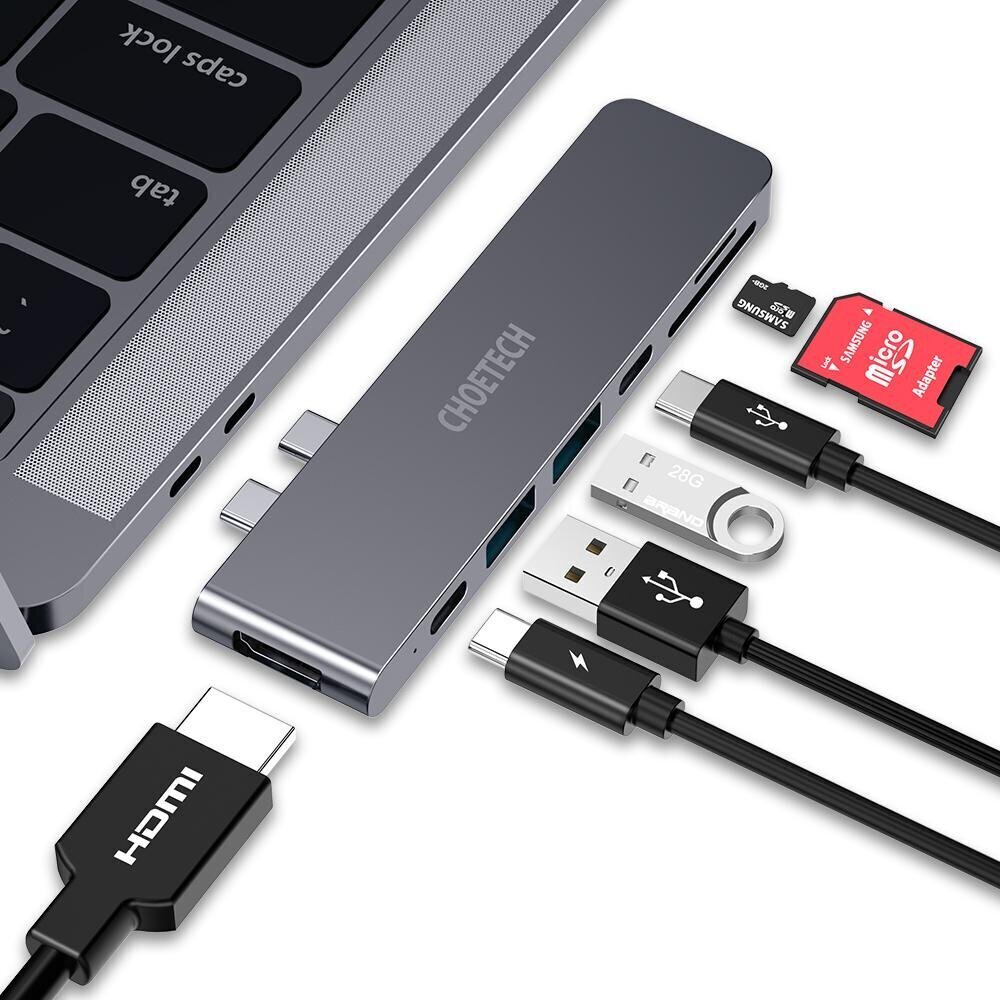 Choetech multifunctional docking station HUB for Apple MacBook Pro USB Typ C 7in2 100W Thunderbolt 3 gray (HUB-M14) цена и информация | USB jagajad, adapterid | kaup24.ee