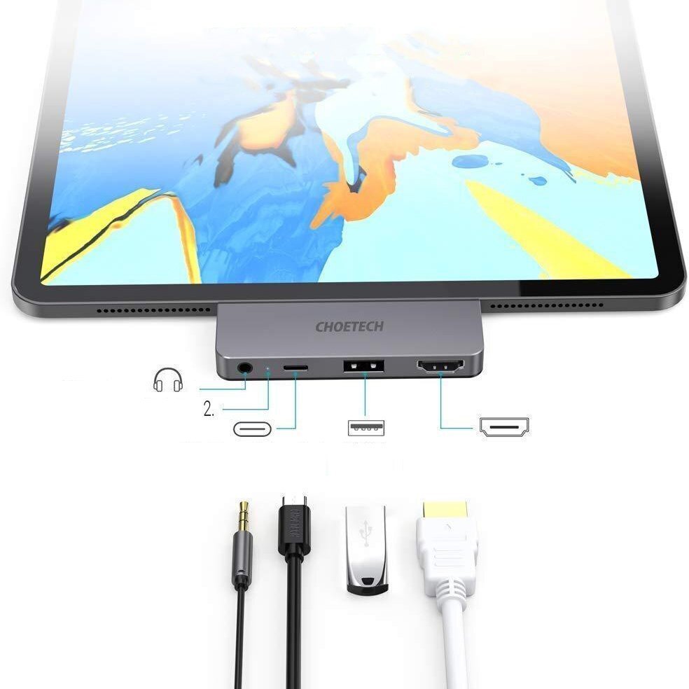 Choetech multifunctional USB HUB for Apple iPad Pro Typ C 4in1 60W PD black (HUB-M13) hind ja info | USB jagajad, adapterid | kaup24.ee