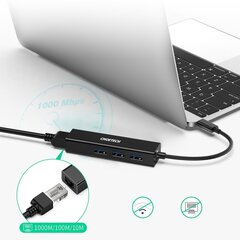 Choetech multifunctional HUB 4w1 USB Type C 3x USB 3.0 / Ethernet RJ-45 gray (HUB-U02BK) цена и информация | Адаптеры и USB-hub | kaup24.ee