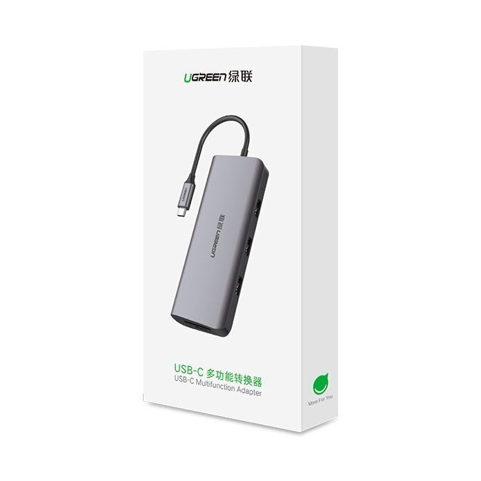 UGREEN 10in1 adapter USB-C to HDMI 4K, 3x USB 3.0, Type-C, RJ45, SD, Micro SD, AUX (hall) hind ja info | Mobiiltelefonide kaablid | kaup24.ee