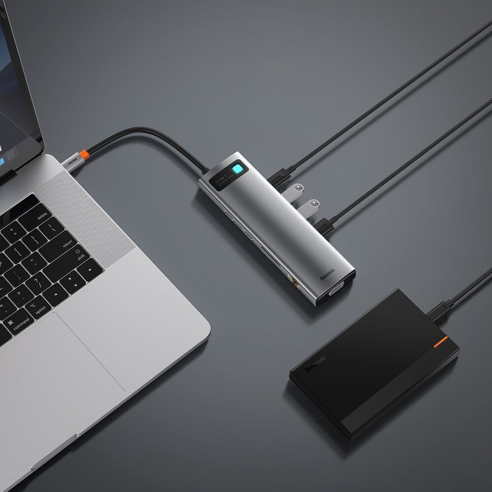 Hub 11in1 Baseus Metal Gleam Series, USB-C kuni 3x USB 3.0 + 2x HDMI + USB-C PD + Ethernet RJ45 + microSD / SD + VGA + AUX цена и информация | USB jagajad, adapterid | kaup24.ee