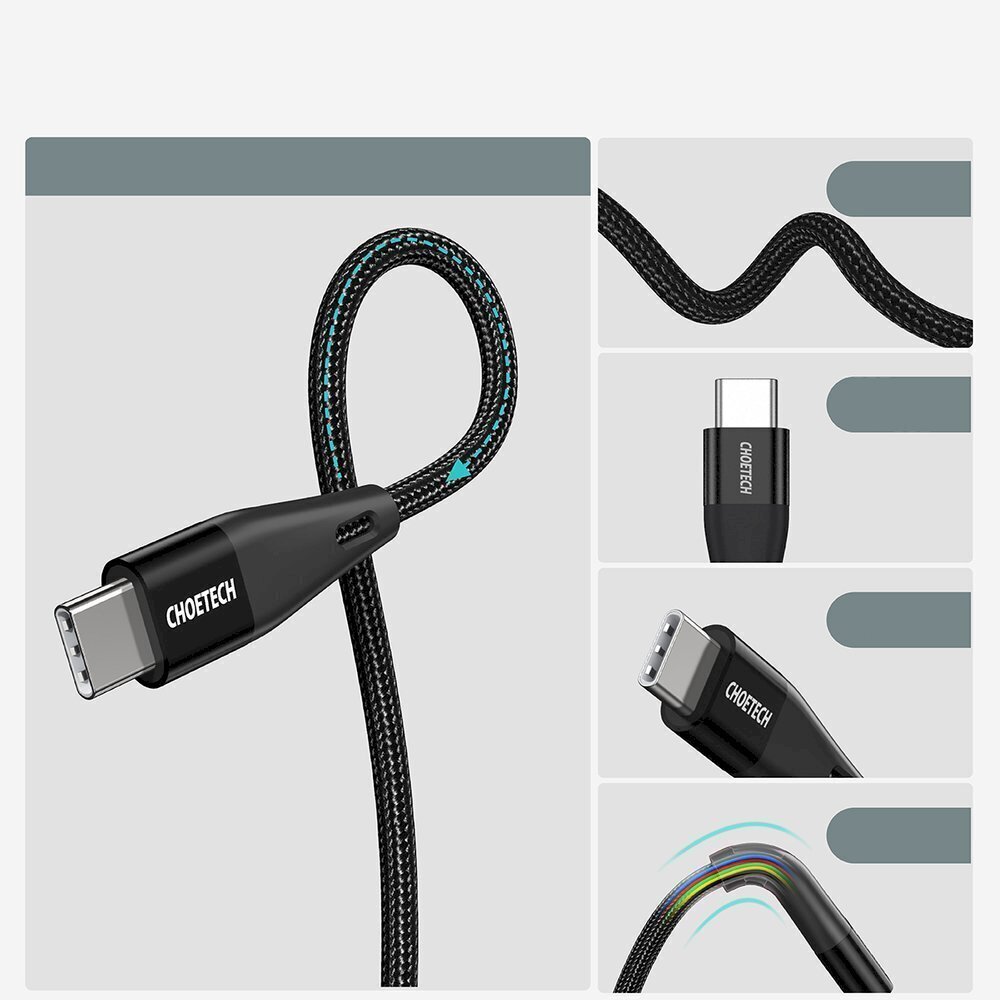 Choetech USB Type C – USB Type C laadimisandmekaabel Toitejuhe 60W 5A 2m must (XCC-1003) hind ja info | Mobiiltelefonide kaablid | kaup24.ee