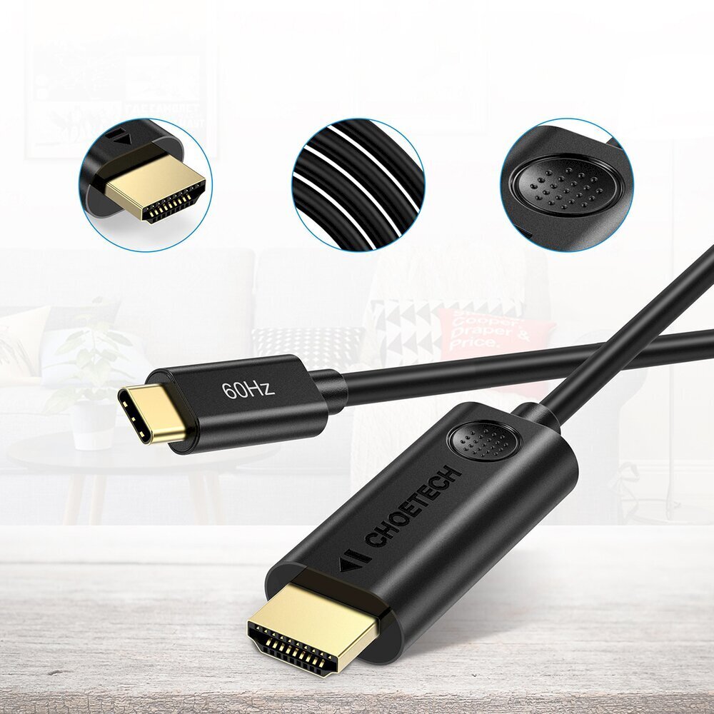 Choetechi ühesuunaline adapterkaabel USB-tüüpi C-adapter (isane) HDMI 2.0-ga (isane) 4K 60 Hz 1,8 m must (CH0019) hind ja info | Mobiiltelefonide kaablid | kaup24.ee